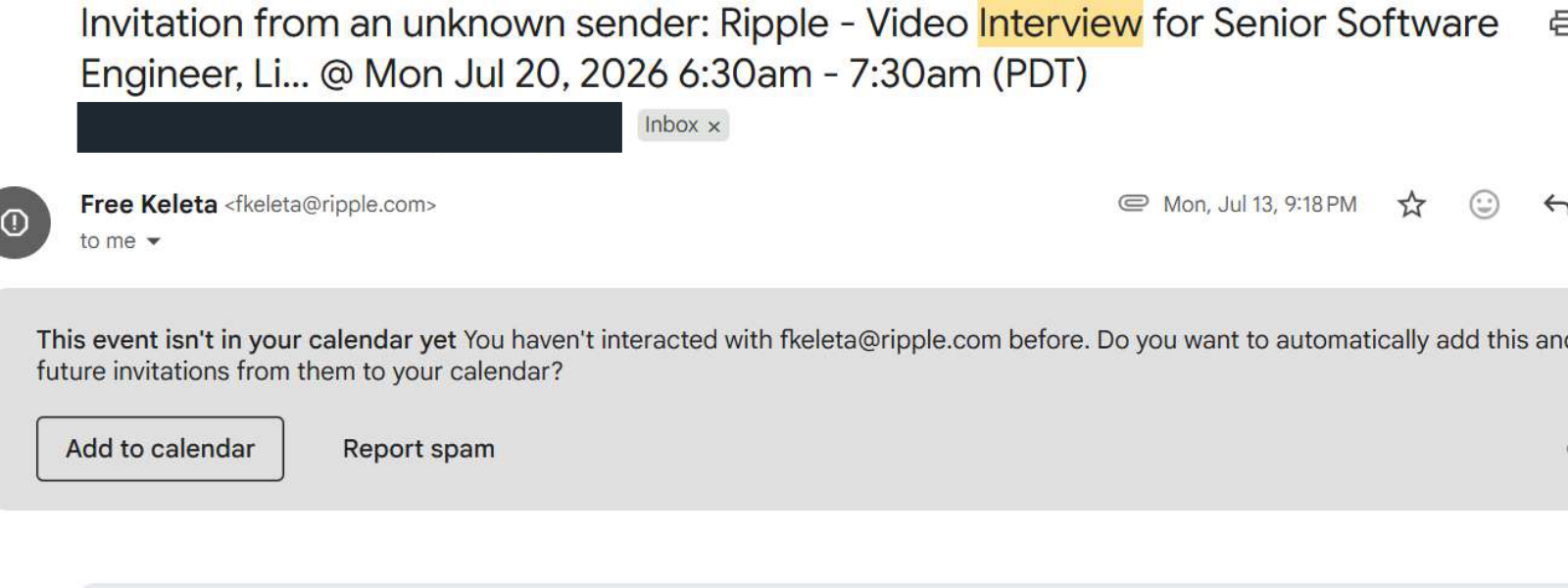 Ripple: Video interview invitation. Client identity hidden.