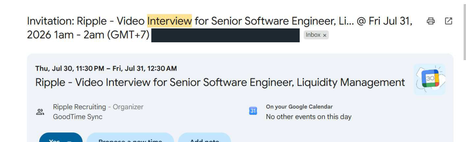 Ripple: Video interview invitation. Client identity hidden.